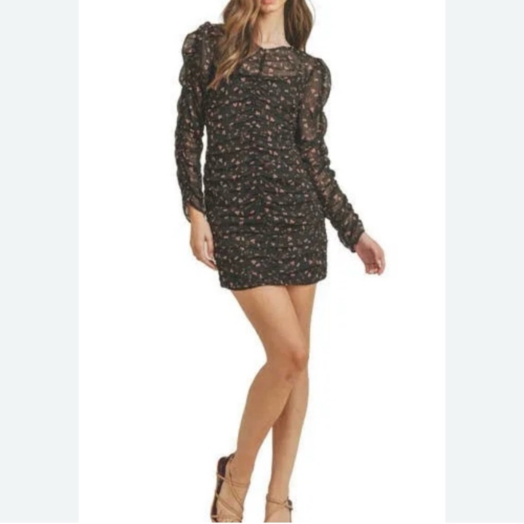 Lush Black Floral Long Sleeve Dress